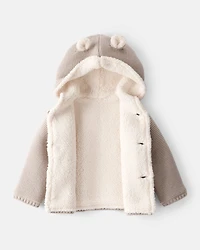 Baby Sherpa Lined Cotton Long-Sleeve Sweater - Brown