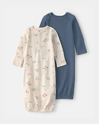 Baby Boy 2-Pack Safari Sleeper Gowns - Blue/Ivory