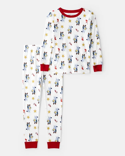 Kid Bluey 100% Cotton Long-Sleeve Snug Fit 2-Piece Pajamas - White