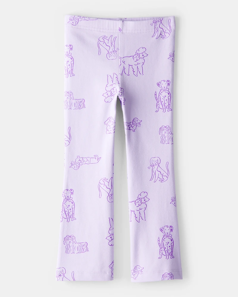 Toddler Girl Dog Print Flare Pull-On Stretch Leggings - Purple