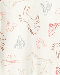 Baby Girl 5-Pack Cowgirl Print Cotton Multipack Bodysuits - White/Blue/Pink