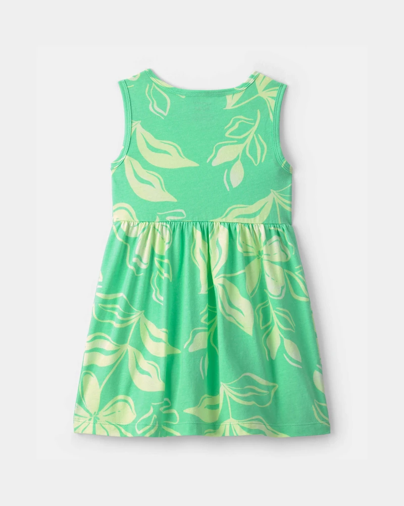 Toddler Girl Tropical Floral Sleeveless Dress - Green