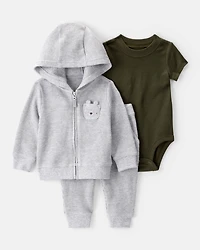 Baby Boy 3-Piece Thermal Bear Little Cardigan Set