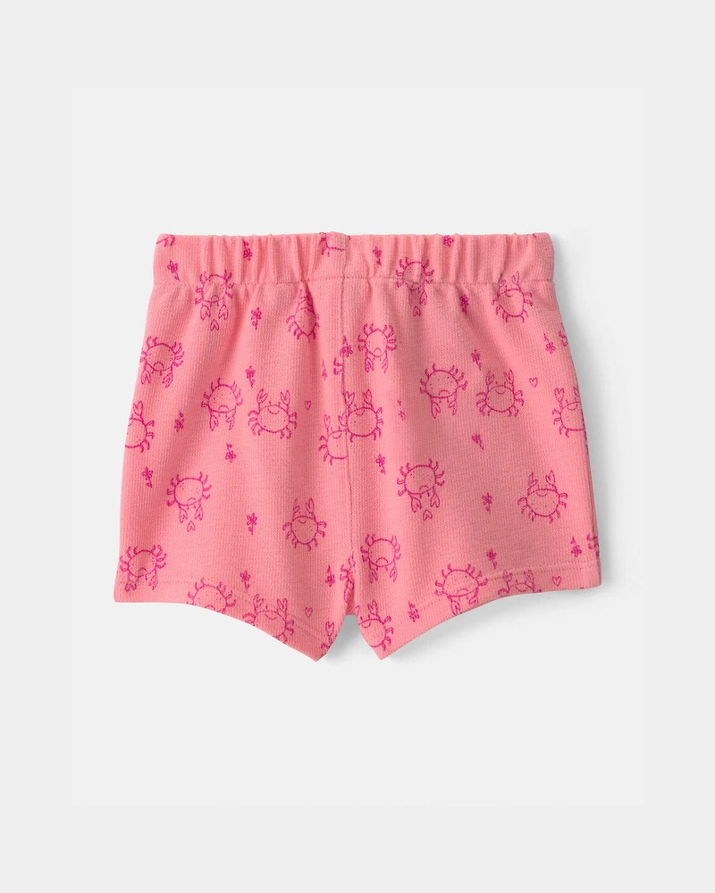 Baby Girl Crab Drawstring Shorts - Pink