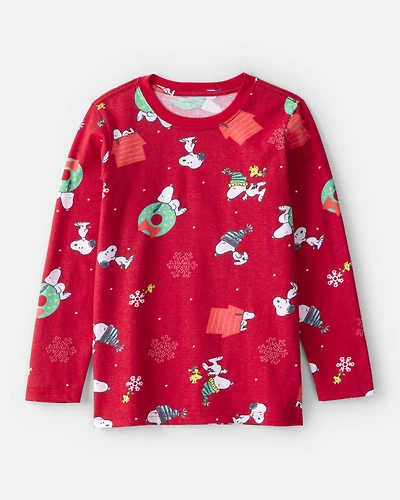 Kid Christmas Peanuts Snoopy Print Long-Sleeve Graphic Tee - Red
