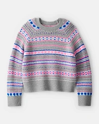 Girls Fairisle Sweater - Grey/Pink