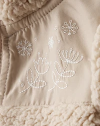 Baby Girl Embroidered Sherpa Long-Sleeve Jumpsuit - Brown