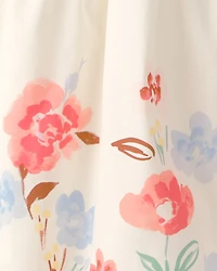 Toddler Girl Floral Puff Sleeve Dress - Ivory