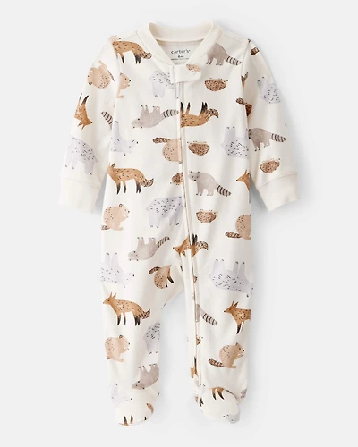 Baby Boy Fox Print 100% Cotton Long-Sleeve Sleeper - White