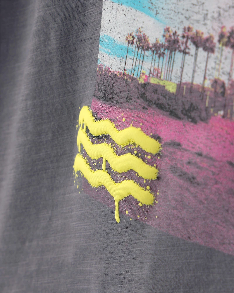 Boys Beachside Palm Tree Graphic Tee - Grey