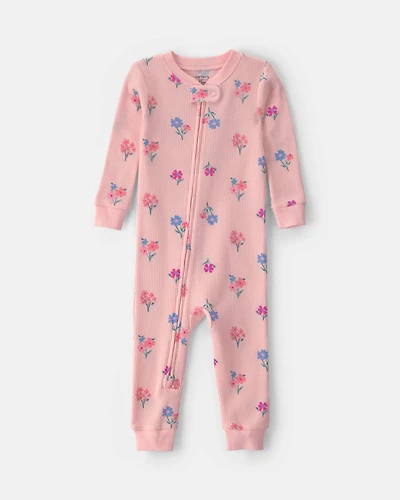 Toddler Girl 1-Piece Floral Thermal Snug Fit Pyjama - Pink