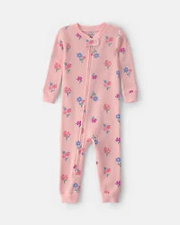 Toddler Girl 1-Piece Floral Thermal Snug Fit Pyjama - Pink