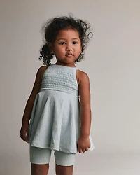 Toddler Girl Smocked Peplum Top - Light Blue