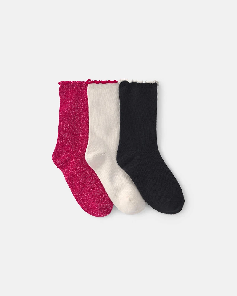 Girls 3-Pack Christmas Socks - Red/White/Black