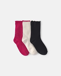 Girls 3-Pack Christmas Socks - Red/White/Black