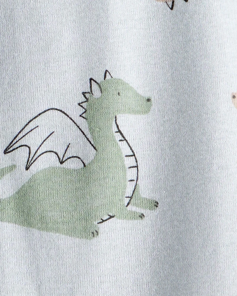 Baby Boy Dragon Print 100% Cotton Long-Sleeve 2-Way Zip 1-Piece Pyjamas