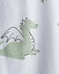 Baby Boy Dragon Print 100% Cotton Long-Sleeve 2-Way Zip 1-Piece Pyjamas