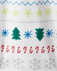 Toddler Christmas Fair Isle Cotton Long-Sleeve Snug Fit 2-Piece pyjamas - Green/White