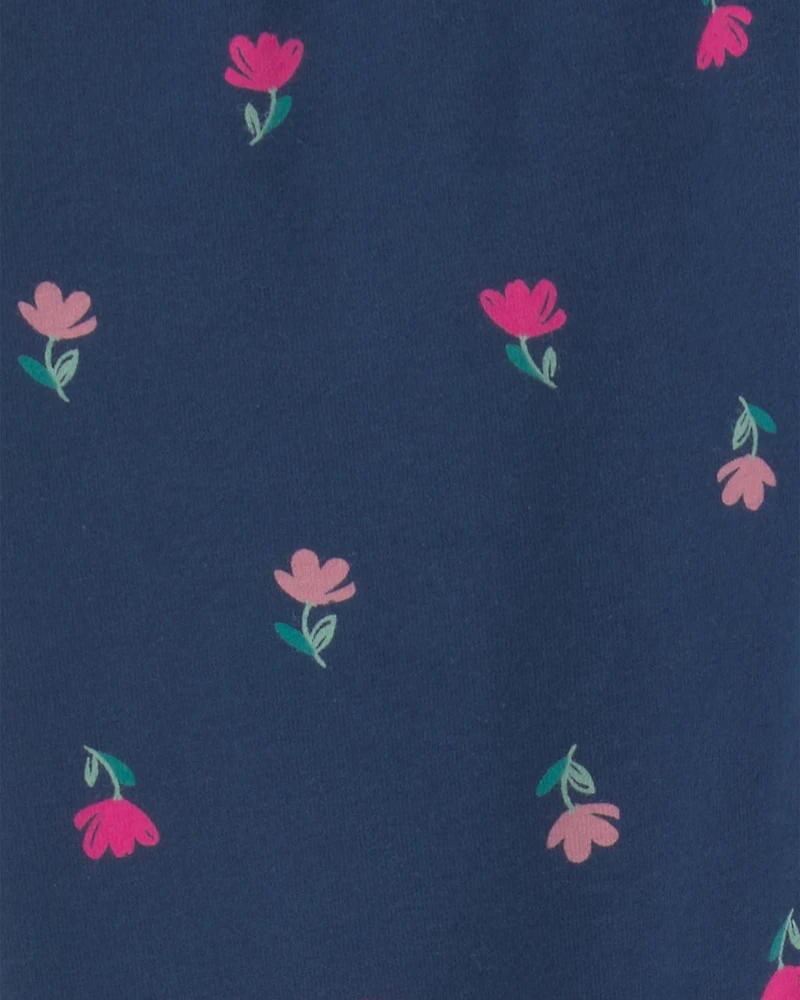 Girls Floral Pull-On Stretch Leggings - Navy Blue