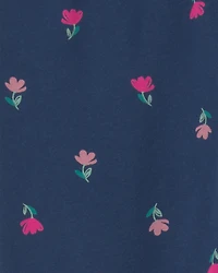 Girls Floral Pull-On Stretch Leggings - Navy Blue