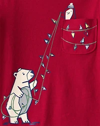 Toddler Boy Polar Bear Holiday T-Shirt - Red