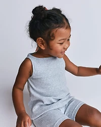 Toddler Girl Ribbed Playtime Tank - Heather Grey