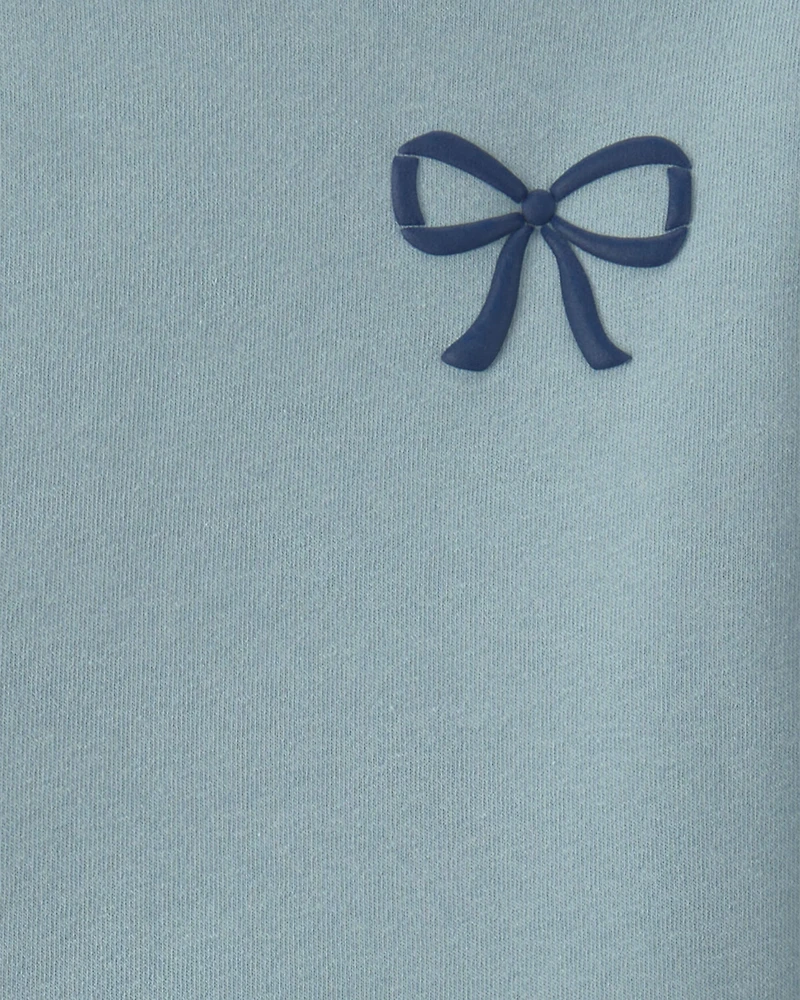 Girls 2-Piece Bow Fleece Pullover & Pant Set – Blue/Grey