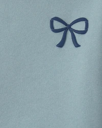 Girls 2-Piece Bow Fleece Pullover & Pant Set – Blue/Grey