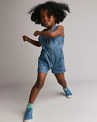 Toddler Boy Romper with Otter Pockets Fishing Tiger Print - Slate