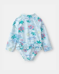 Baby Girl Beach Long-Sleeve 1-Piece Swimsuit - Blue