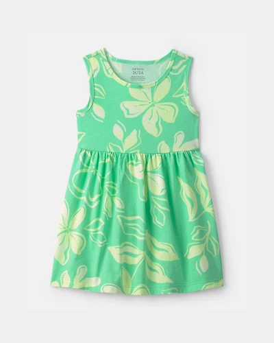Toddler Girl Tropical Floral Sleeveless Dress - Green