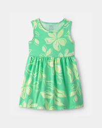 Toddler Girl Tropical Floral Sleeveless Dress - Green