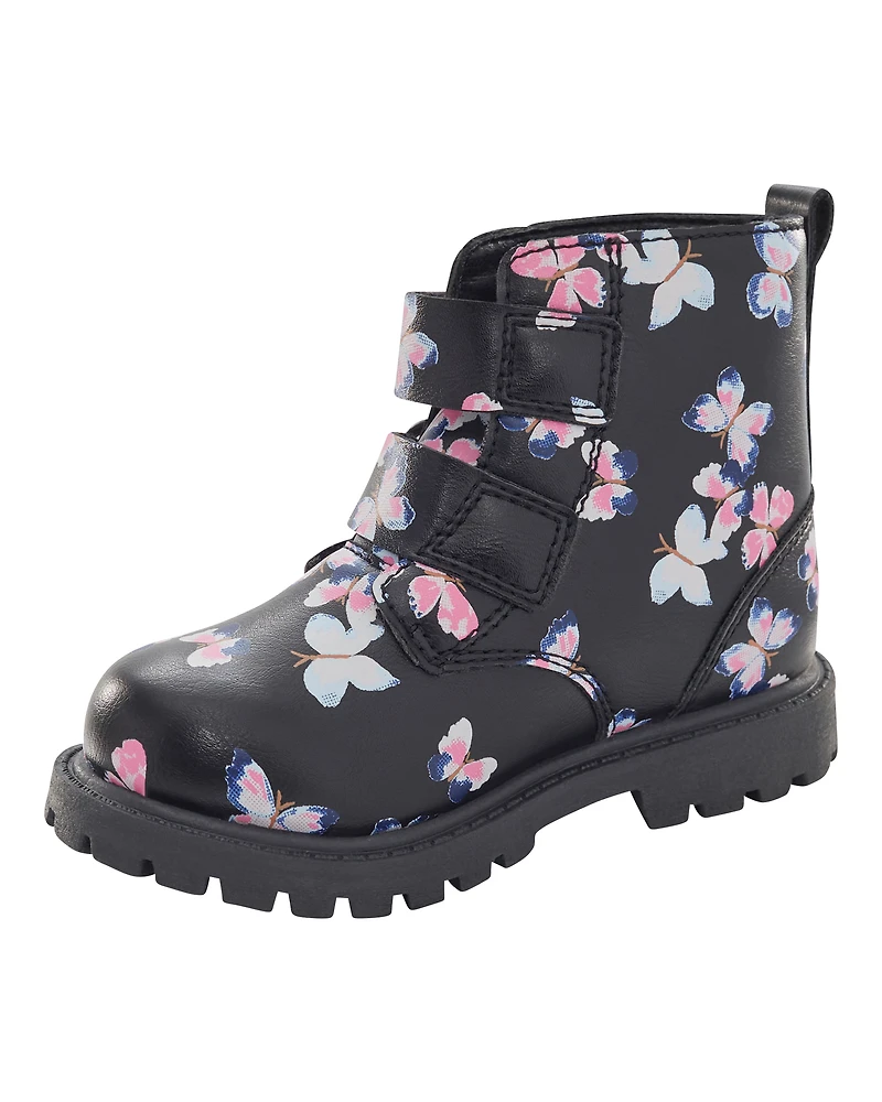 Toddler Girl Butterfly Heart Buckle Boots - Black