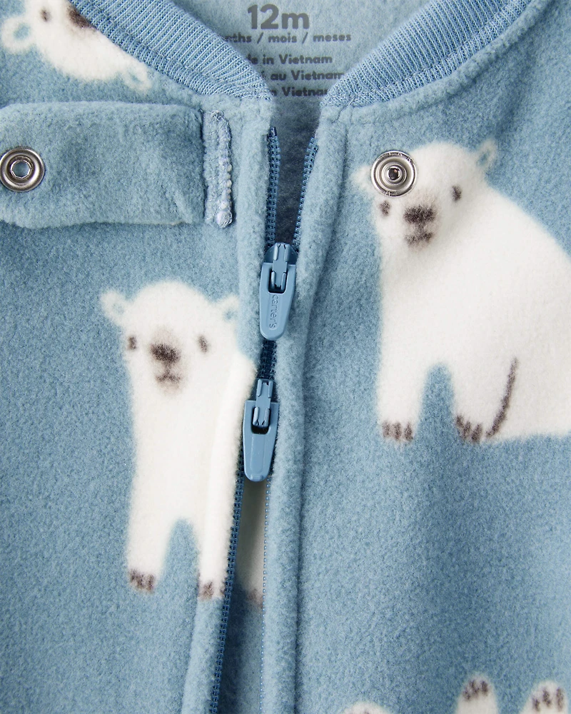 Baby Boy Polar Bear Print Loose Fit Long-Sleeve 2-Way Zip 1-Piece Pyjamas - Blue
