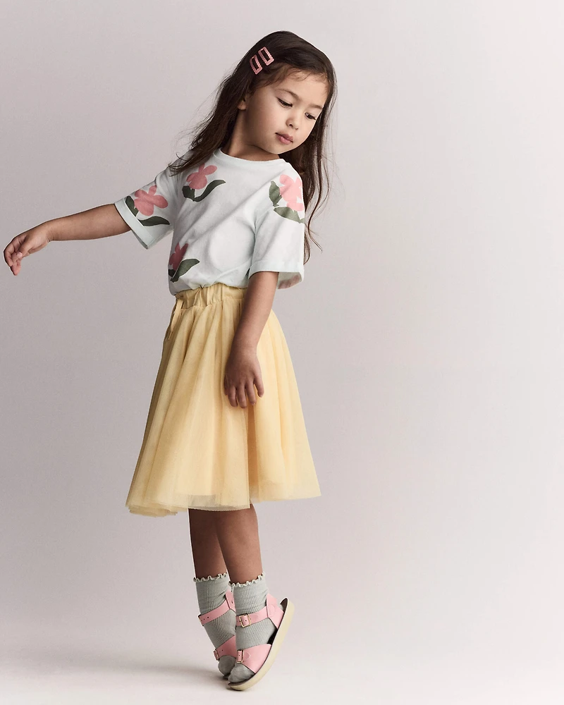 Toddler Girl Rolled Cuff Tee Floral Print - Light Green