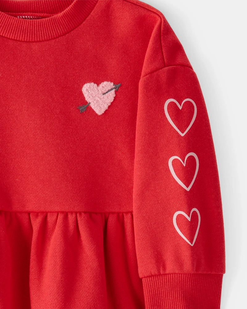 Baby Girl Heart Fleece Long-Sleeve Dress - Red