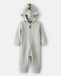 Baby Boy Alligator Thermal Long-Sleeve Hooded Jumpsuit - Green