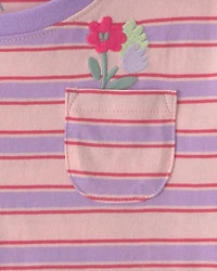 Toddler Girl Flower Striped Long-Sleeve Top - Pink