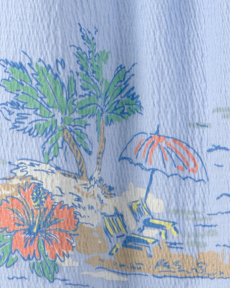 Toddler Girl Scenic Beach Sleeveless Dress - Blue