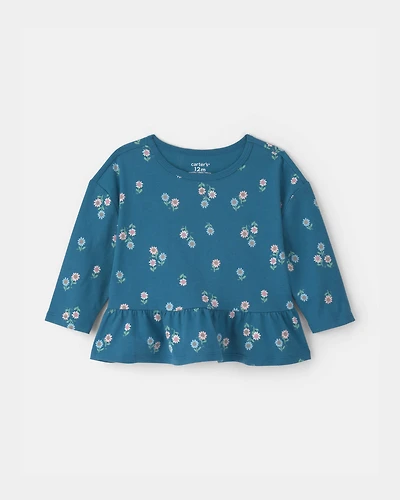 Baby Girl Floral Long Sleeve Top - Teal