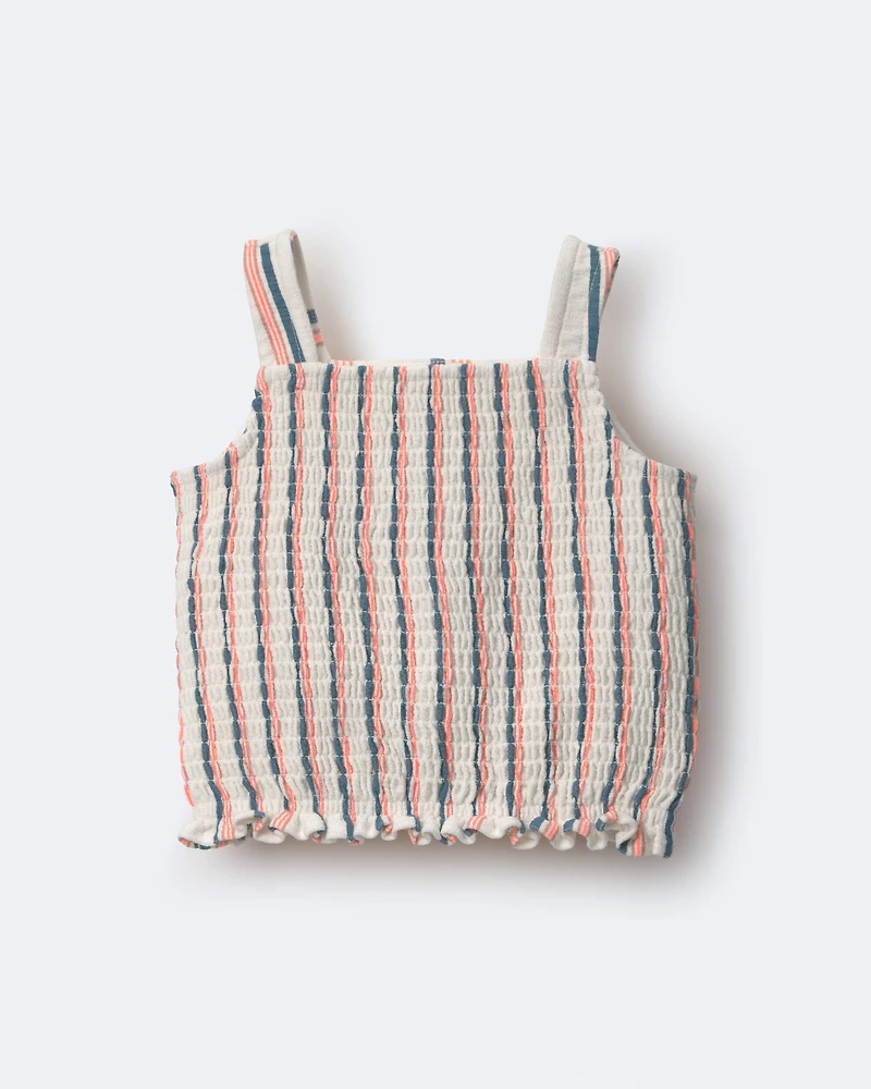 Toddler Girl Smocked Top Stripes - Cream