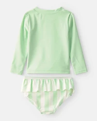 Baby Girl 2-Piece 'Vacay Mode' Rashguard Swimsuit Set - Green