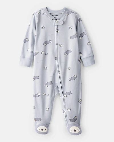 Baby Print 100% Cotton Long-Sleeve Snug Fit Sleeper - Blue