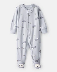 Baby Print 100% Cotton Long-Sleeve Snug Fit Sleeper - Blue