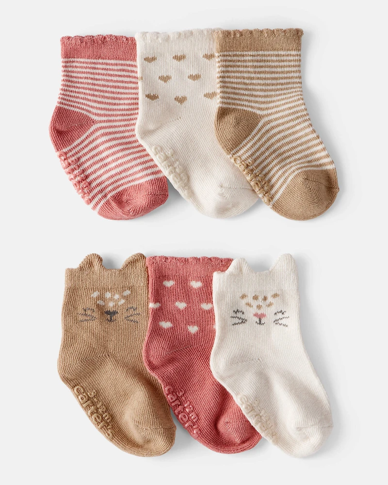 Baby Girl 6-Pack Cat Ankle Socks