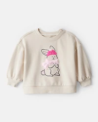 Baby Girl Bunny French Terry Long-Sleeve Pullover Sweatshirt - Cream