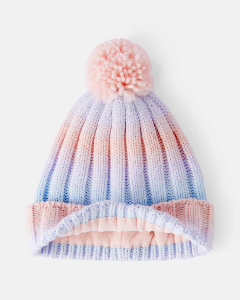 Baby Girl Ombre Pom Winter Hat & Mittens Set - Pink