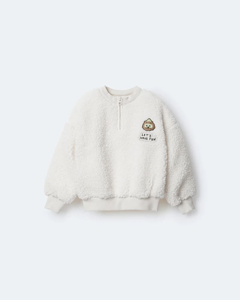 Toddler Let's Have Fun' Sherpa Quarter-Zip Sweatshirt - Cream