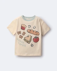 Toddler Happy Tummy' Relaxed Tee Food Print - Cream