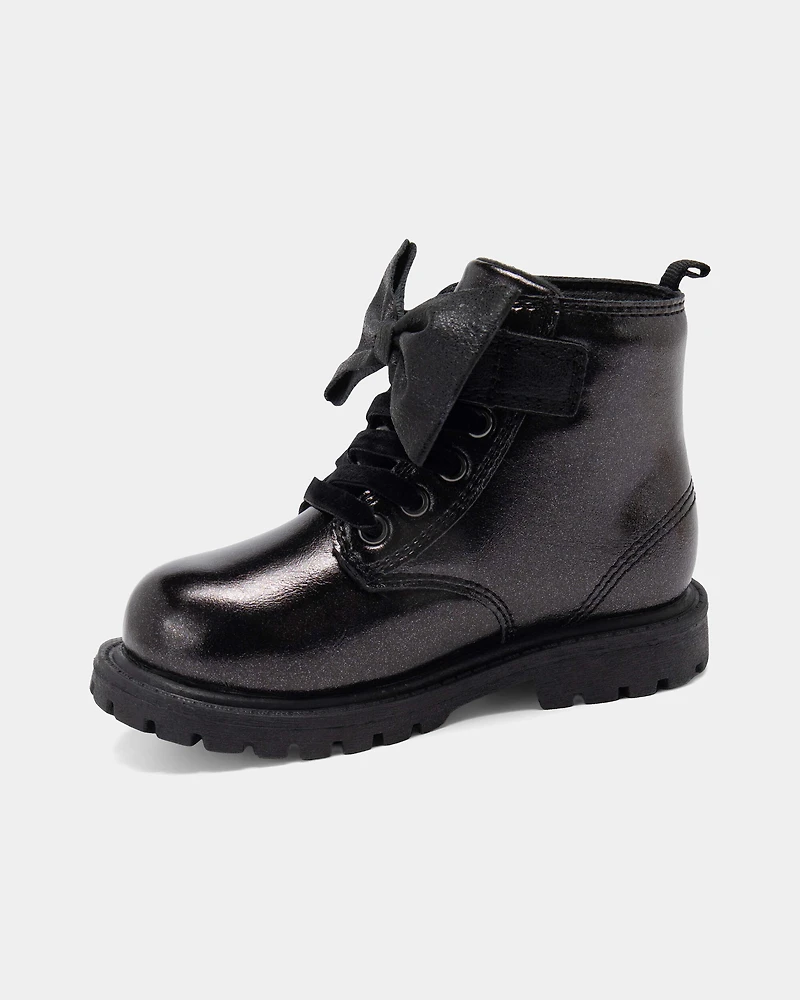 Toddler Girl Bow Ankle Boots - Black